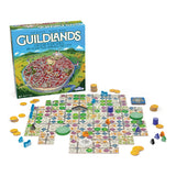 Board game 'Guildlands' with components and packaging on a white background